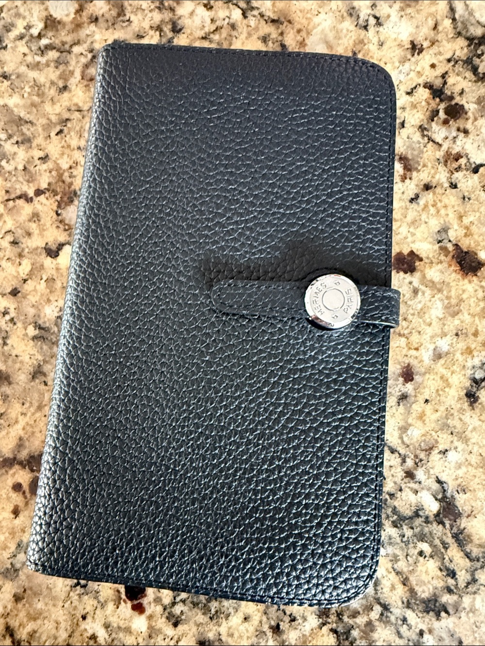 Black Pebbled Leather Wallet Card & Passport Holder with Silver Snap